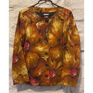 Chico's Floral Yellow Gold Embellished Jacket 98% Cotton Size 0=4 or Small